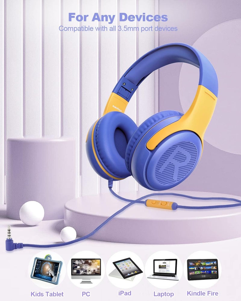 awatrue Kids Headphones Wired with Microphone for ipad Computer Laptop for Boys Girls Volume Limit Foldable Over Ear Headset for School 3.5mm Jack - Image 5